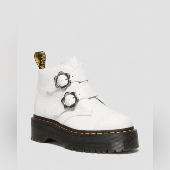 Dr. Martens Devon Heart Buckle White Leather Platform Boots Size 7 - Picture 7 of 7